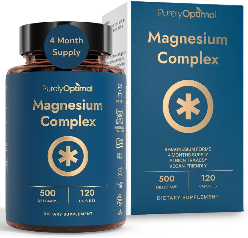 Magnesium Complex - 6 Forms Magnesium Glycinate, Citrate & Malate - Sleep Support, Stress Relief, Muscles, Heart Health & Relaxation - Magnesium Supplement for Women & Men, 120 Caps