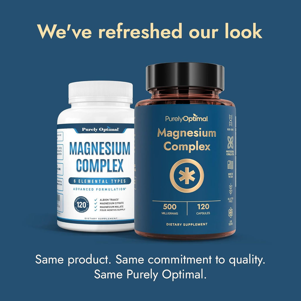 Magnesium Complex - 6 Forms Magnesium Glycinate, Citrate & Malate - Sleep Support, Stress Relief, Muscles, Heart Health & Relaxation - Magnesium Supplement for Women & Men, 120 Caps